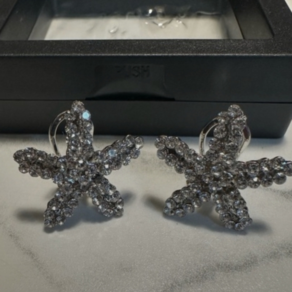 Starfish Pierced Earrings Encrusted With Crystals Medium Size